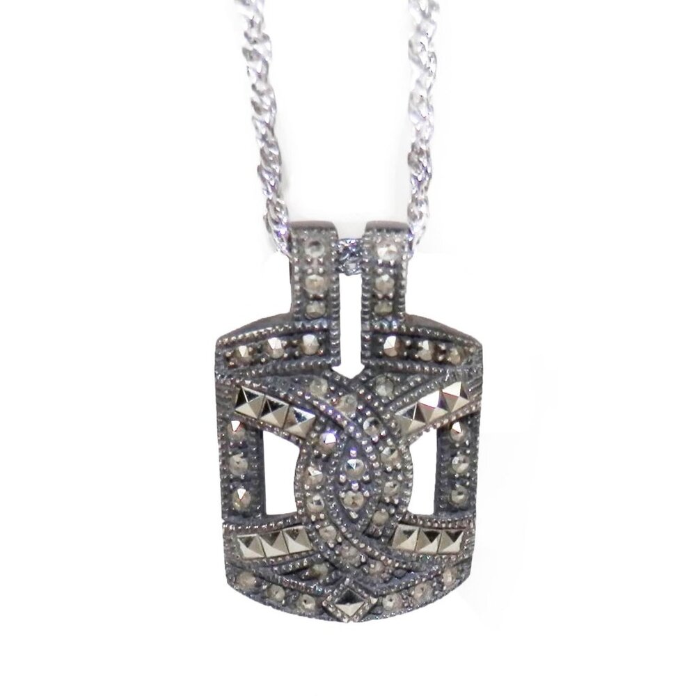 Vtg Judith Jack Sterling Silver Deco Style Marcasite Double Strand Necklace 15"